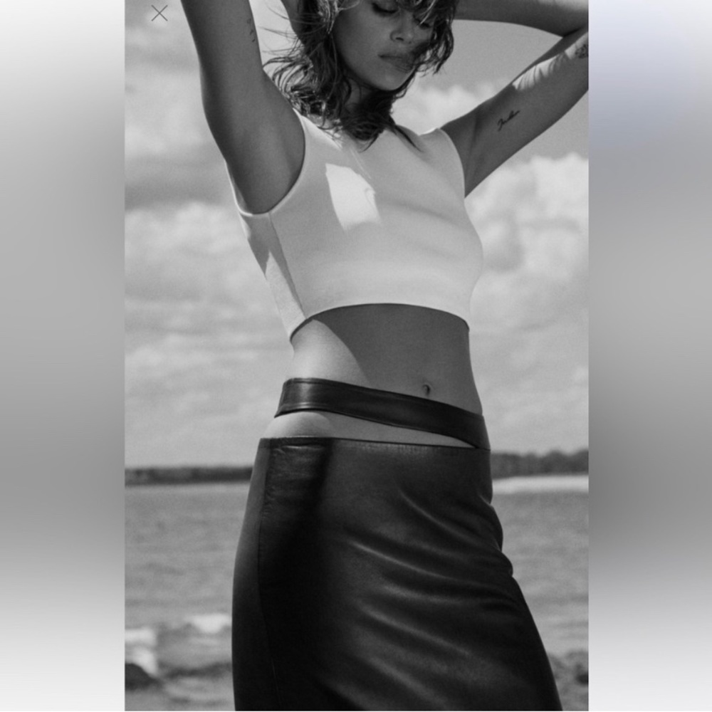 KAIA X ZARA Black Leather Cutout Skirt